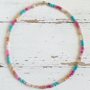 Multicolour Fuchsia & Orange & Turquoise Quartz Necklace with Gold Hematite